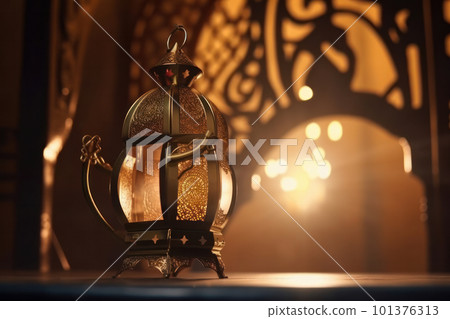 An antique Lantern with a candle inside adds a handmade and artisanal feel to the old-fashioned illuminated tabletop, perfect for a cabin or lodge in the countryside. Ai Generative 101376313