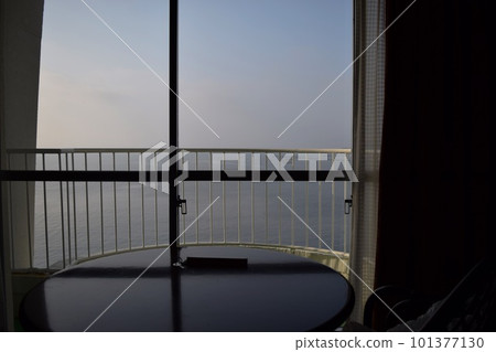 Scenery with the roof and benches of the men rest area on the sea 101377130