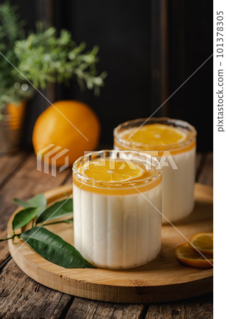 Dessert panna cotta with lemon 101378305