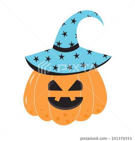 Halloween pumpkin with scary smile in a witch hat. Halloween pumpkin with scary smile in a witch hat. 101378353
