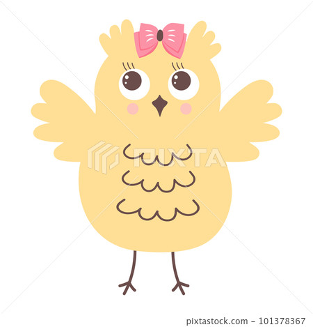 Cute funny owl with bow. Forest bird cartoon character. 101378367