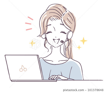 Illustration material of a woman who provides customer support at home Illustration material of a woman who provides customer support at home 101378648