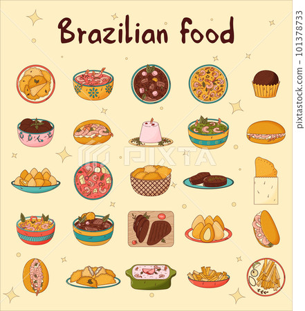 Set of Brazilian traditional food. Vector illustration in hand drawn style 101378733