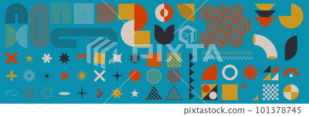 Abstract geometric brutalism figures and shapes. Bauhaus retro design. 101378745