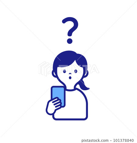 A woman holding a smartphone and showing a question mark 101378840