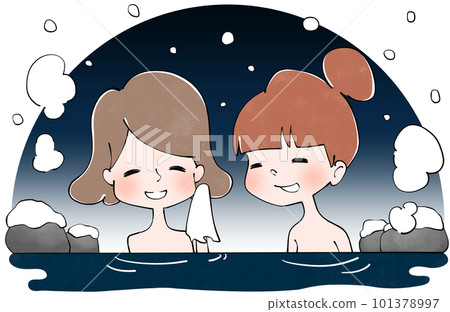 雪夜露天浴的女子 101378997