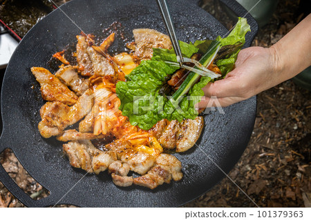 Samgypsal Korean BBQ Barbecue of Korean pork (samgyeopsal) Samgypsal Korean BBQ Barbecue of Korean pork (samgyeopsal) 101379363