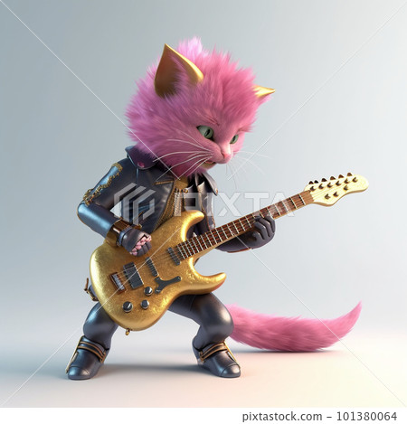 A cat guitarist playing a golden guitar AI image A cat guitarist playing a golden guitar AI image 101380064
