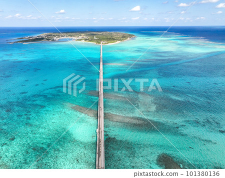 Ikema Island and Ikema Bridge shot from above Miyakojima Ikema Bridge with a drone 101380136