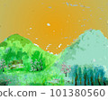 夢幻般的自然景觀和豐富多彩的水彩漸變背景圖 101380560