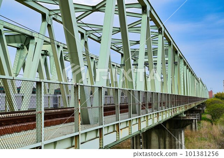 An iron bridge over the Tone River An iron bridge over the Tone River 101381256