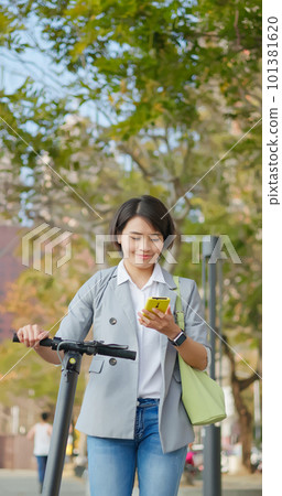 female with electric scooter 101381620