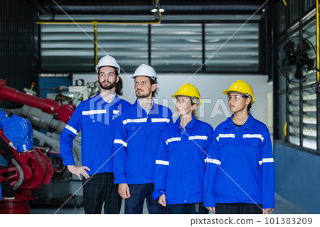 Team engineering worker technician, workshop manufacturing, 101383209
