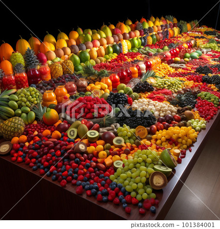 排列精美的五顏六色的水果AI圖像 101384001