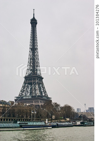 eiffel tower floating on the river 101384276