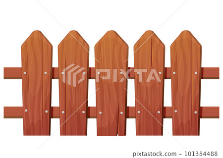 Wooden fencing on farm, ranch, garden isolated country timber fence in cartoon style isolated on white background. Hardwood slats, farming picket. Rural home protection, barrier of timber panels 101384488