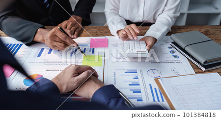 Business team discuss and research and making project strategy, finance, analysis, teamwork, plan, meeting concept 101384818