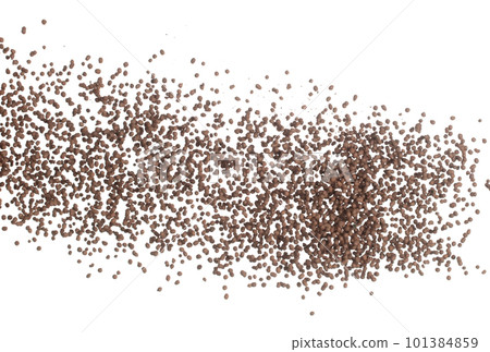 Clay Drainage tiny size ball pour fall down, explosion in air. Clay Drainage ball splash in shape form line floating. White background isolated high speed shutter freeze motion Clay Drainage tiny size ball pour fall down, explosion in air. Clay Drainage ball splash in shape form line floating. White background isolated high speed shutter freeze motion 101384859