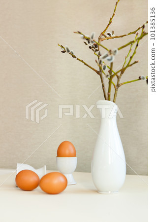 brown easter eggs on the table. Eggs chicken on beige background brown easter eggs on the table. Eggs chicken on beige background 101385136
