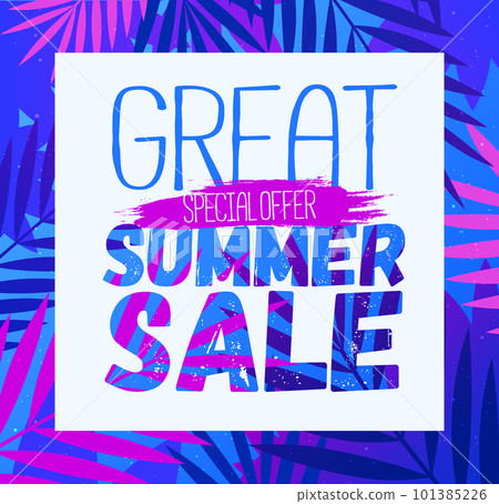 Summer Sale template poster, vector illustration. Banner design. Vector summer background poster with palm leaf design for print or web. Summer Sale template poster, vector illustration. Banner design. Vector summer background poster with palm leaf design for print or web. 101385226