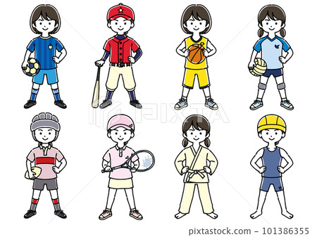 Girls in different sports uniforms 101386355