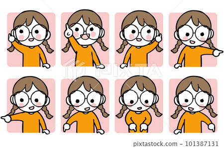 Illustration set of glasses girl pointing in various directions 101387131