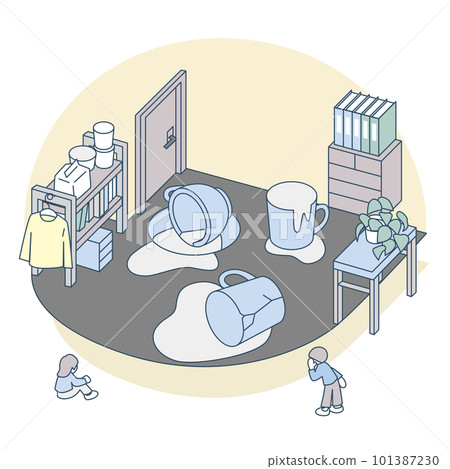 掉落的杯子和骯髒的房間。需要清潔的環境 101387230