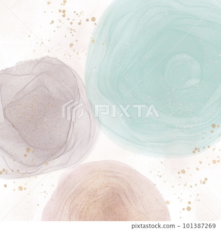 酒精墨水藝術方形抽象背景橫幅)三個圓形漩渦和金色閃光翠綠和棕色 酒精墨水藝術方形抽象背景橫幅)三個圓形漩渦和金色閃光翠綠和棕色 101387269