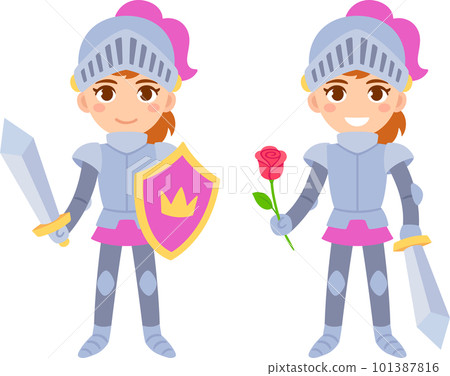 Cute girl knight with sword and rose 101387816