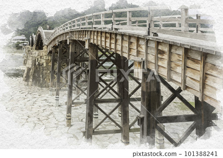 山口縣岩國市的水彩風格岩國錦帶橋 101388241