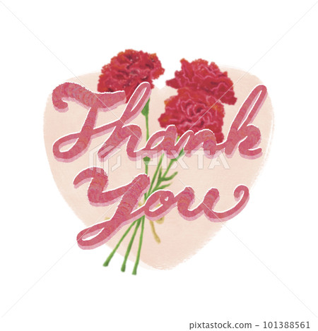 Illustration of a bouquet of red carnations for Mother's Day and a Thank You logo Watercolor heart background Illustration of a bouquet of red carnations for Mother's Day and a Thank You logo Watercolor heart background 101388561