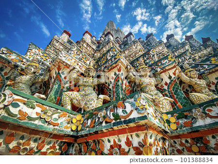 The visiting card of the capital of Thailand is the Buddhist temple Wat Arun, Temple of Dawn, which is located on the banks of the Chao Phraya River The visiting card of the capital of Thailand is the Buddhist temple Wat Arun, Temple of Dawn, which is located on the banks of the Chao Phraya River 101388834