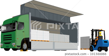 Illustration of wing truck, forklift and loading of luggage 101388866