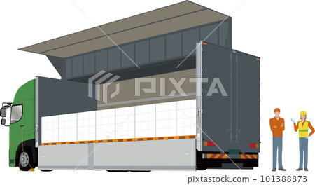 Illustration of loaded luggage with wing truck and shipping company staff 101388873