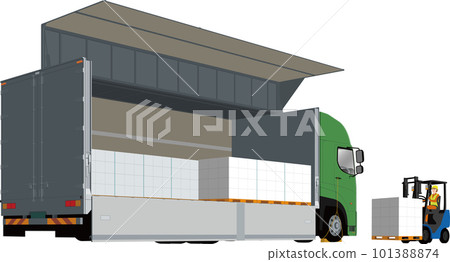 Illustration of wing truck, forklift and loading of luggage Illustration of wing truck, forklift and loading of luggage 101388874
