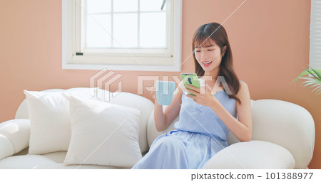 asian girl using mobile easily 101388977