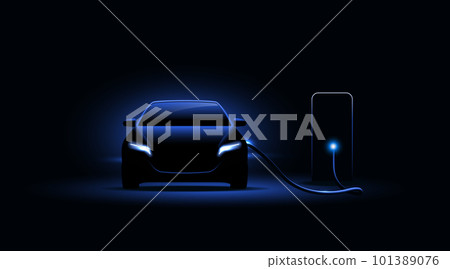 Electric car charging at the charging station. Electric vehicle concept. Vector illustration. Electric car charging at the charging station. Electric vehicle concept. Vector illustration. 101389076