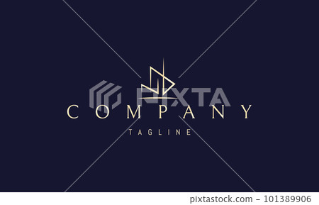 Vector golden logo on which an abstract image of a modern shopping center in a linear style. Vector golden logo on which an abstract image of a modern shopping center in a linear style. 101389906