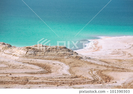 View of Dead Sea coastline, Jordan View of Dead Sea coastline, Jordan 101390303