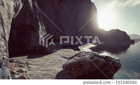 Rock cliff and emerald sea in island 101390560