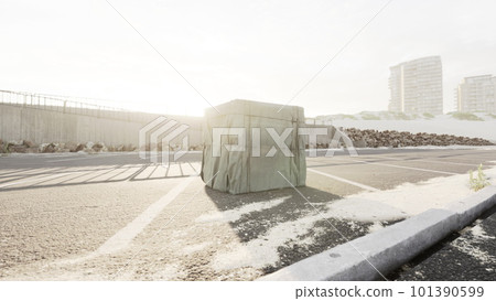 Packaging Boxe Wrapped on empty parking Packaging Boxe Wrapped on empty parking 101390599