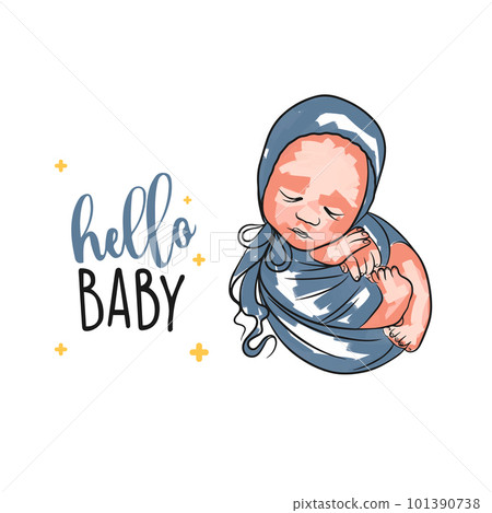 Baby arrival card with inscription, newborn, hello baby, in doodle 101390738
