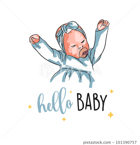 Stylish baby postcard, newborn in doodle style, Hello baby 101390757