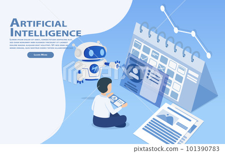 AI robot displayed on a screen presenting a work schedule, meeting agenda, timetable, and appointment. AI robot displayed on a screen presenting a work schedule, meeting agenda, timetable, and appointment. 101390783