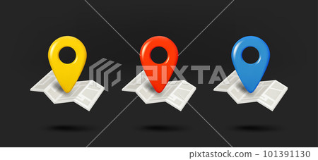 Color navigation pins icons collection. 3d vector isolated on black background 101391130