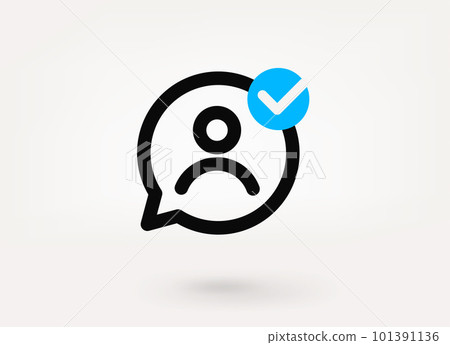 Speech cloud pictogram with profile pictogram and approve check mark. Linear vector linear icon 101391136