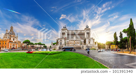 Altar of the Fatherland or Vittoriano, panorama from Venice Square, Rome, Italy Altar of the Fatherland or Vittoriano, panorama from Venice Square, Rome, Italy 101391340