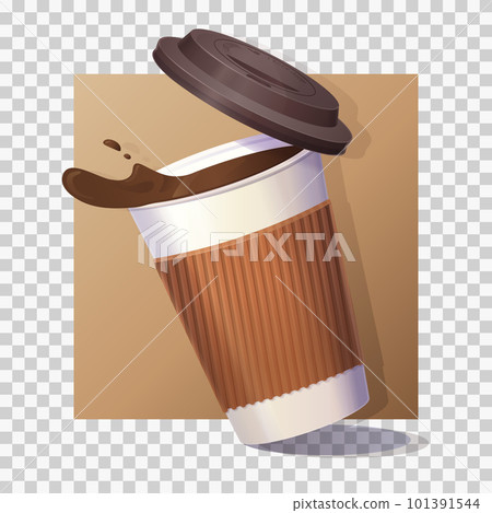 Realistic beverage cup vector Illustration with coffee Pouring and Lid. Stock vector illustration. Realistic beverage cup vector Illustration with coffee Pouring and Lid. Stock vector illustration. 101391544