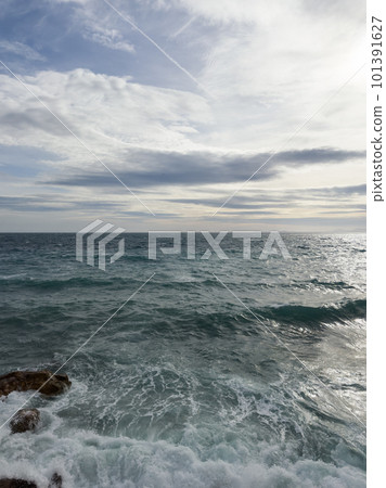 Natural background of azure sea waves closeup , French Riviera Natural background of azure sea waves closeup , French Riviera 101391627