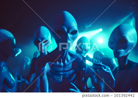 Typical slim aliens at disco nightclub, AI generative image Typical slim aliens at disco nightclub, AI generative image 101392442